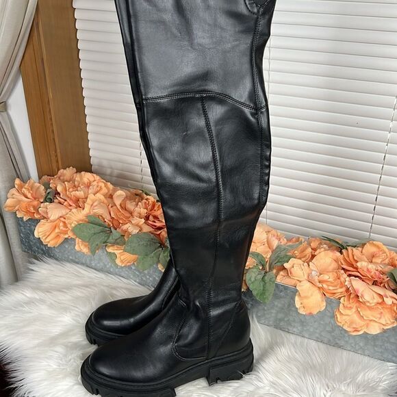 Nine West Nans Faux Leather Over-The-Knee OTK Pull-On Lug Sole Boot Size 8 - Picture 5 of 9